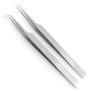 Pince à épiler à double courbure en acier inoxydable de haute qualité Pointe en fibre antidérapante avec points droits Marque privée - Product Image 2