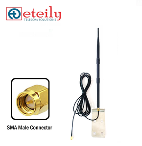 Antena de pato de goma con Cable RG58 + conector SMA (M) ST (con soporte L), 433MHz, 12dBi, hecha en la India - Product Image 1