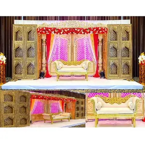 重型雕刻Jhronka婚礼舞台背景纤维Jharokha用于婚礼舞台装饰Rajwada主题背景Jhronka框架