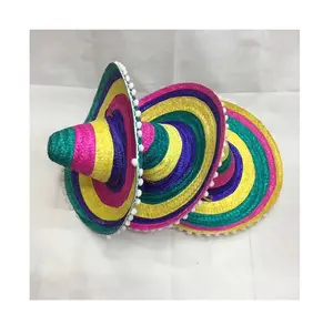 Sombrero de ala ancha redonda y colorida, Sombrero de paja mexicana, hecho a mano, precio competitivo, 99 DATOS dorados - Product Image 1