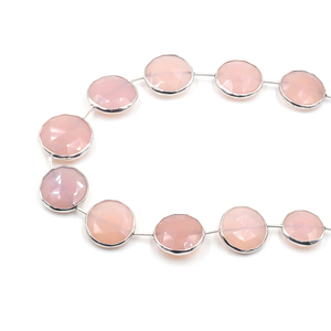 Rose Quartz 15 To 17 MM Round Shape <b>Silver</b> Bezel <b>Silver</b> Plated Top Straight Drilled 10 <b>Beads</b> Strand - Product Image 4