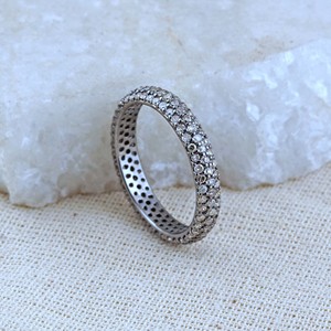 Champagne Pave Diamond Oxidized 925 <b>Silver</b> Full <b>Eternity</b> Band <b>RIng</b> Handmade Fine Jewelry Wholesale Unisex - Product Image 4
