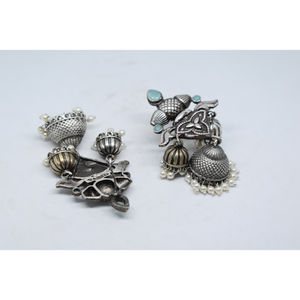 wholesale fashion <b>jewellery</b> silver look alike <b>brass</b> stud beads jhumka hoop earing for girls and women - Product Image 3