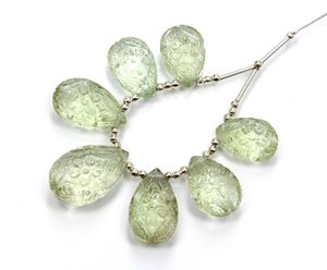 Amatista verde Natural, flor lisa tallada, cuentas en forma de pera - Product Image 1
