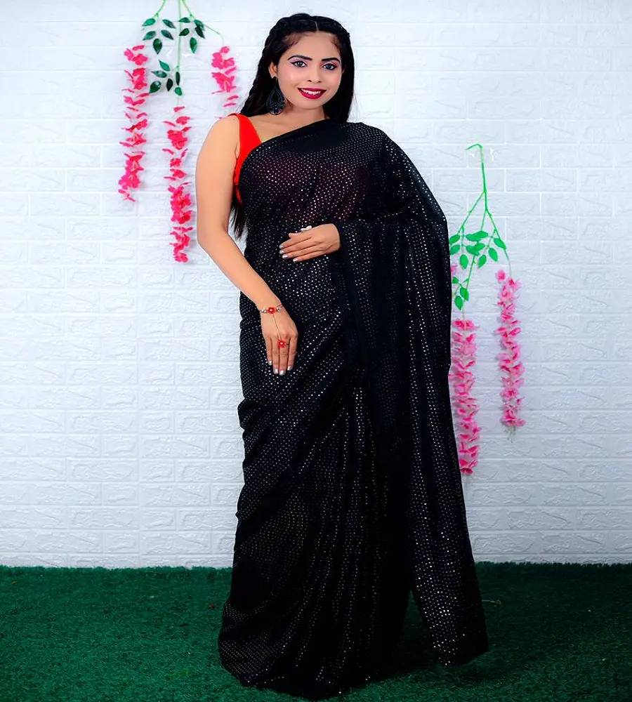 Molto Più bella di ricezione di usura georgette pesante sequenza saree con la camicetta pezzo indiano donne indossano sari prezzo basso