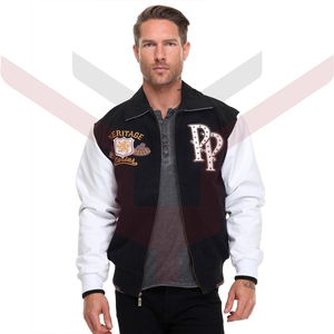 Chaqueta Varsity Personalizada al por Mayor con Parches Bordados, Cuerpo de Lana, Mangas de Cuero, Chaqueta Clásica de Béisbol - Product Image 5