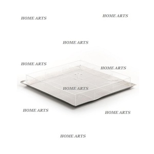 Plateau alimentaire de design simple couleur argent, plateau à dessert en acier inoxydable de qualité supérieure avec couvercle en acrylique, en gros - Product Image 4