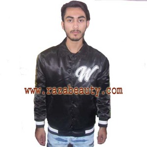 Blousons universitaire Letterman en satin pour hommes Blouson bombardier à capuche avec impression par sublimation Vestes de baseball en soie Broderie en tissu tissé - Product Image 4