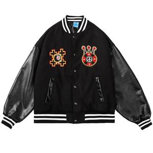 Blouson de Baseball surdimensionné pour hommes, veste avec logo, broderie personnalisée, manches en cuir, streetwear, Hip-Hop, - Product Image 3
