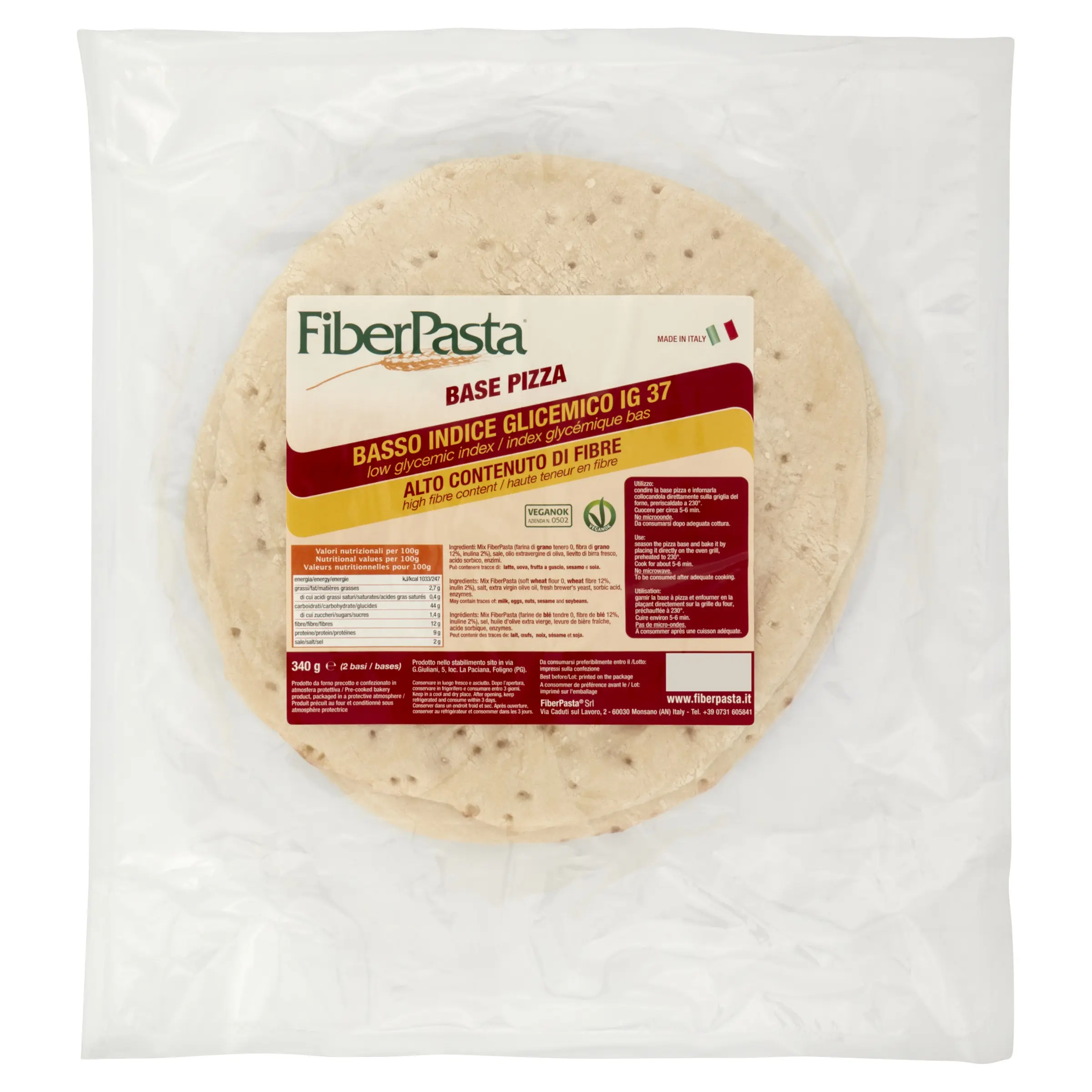 ITALIAN VEGAN PIZZA BASE - WITH HIGH FIBER AND LOW GLYCEMIC INDEX- NO PALM OIL - HEALTHY AND PREMIUM QUALITY