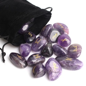 Vente en gros de cristal naturel améthyste runes spécimens minéraux pour la méditation divination pierres de guérison sorcières runes ensemble de pierres - Product Image 1