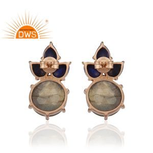 Pretty Small Labradorite & Lapis Gemstone <b>Stud</b> <b>Earring</b> Rose Gold Plated <b>Silver</b> <b>Earring</b> Wholesale <b>Silver</b> <b>Stud</b> <b>Earring</b> - Product Image 3