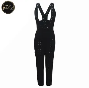 Jumpsuit dengan Lubang Tali, Jumpsuit Sage Plunge Kaki Lebar Leher V Dalam & Trendy Jumpsuit OEM Wanita 2022 Lubang Tali Seksi untuk Wanita