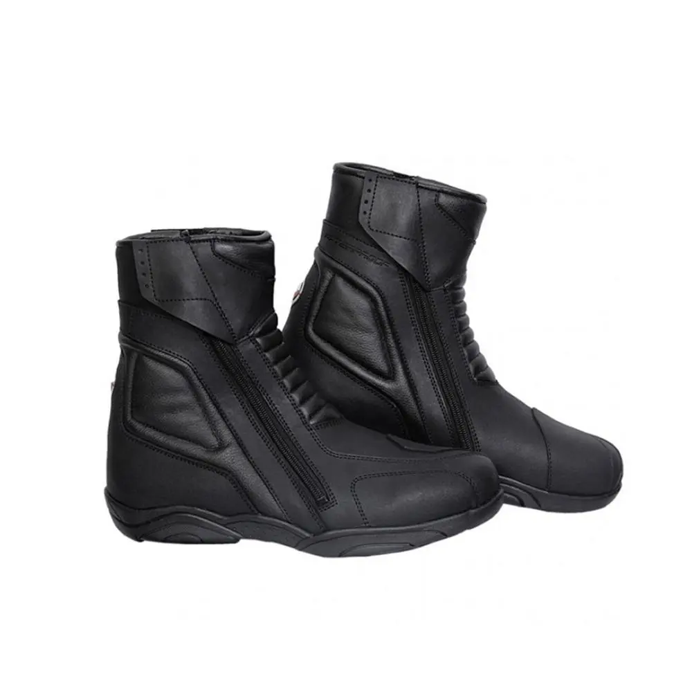 New Arrival Motorcycle Breathable Blacked-Leather Motorbike Motocross Zippers-Boot For Men