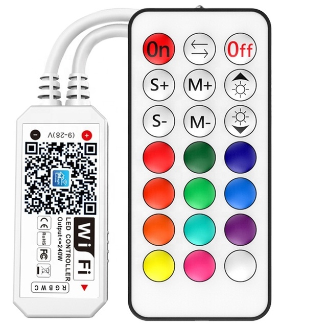 Mini WiFi RGBWC Controller DC9-28V 21Key RF Remote for Alexa Google Home Voice Control for RGB+CCT LED Strip