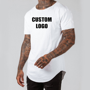 T-shirts pour hommes, style décontracté, hip-hop, coupe musclée, ourlet incurvé, coton blanc, popeline tricotée, logo imprimé personnalisé - Product Image 2