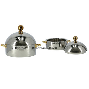 Calentador de Comida de Metal con Acabado Dorado Martillado, Cacerola Hecha a Mano de Primera Calidad, Cacerola de Metal Nueva, Clásica y Elegante - Product Image 2