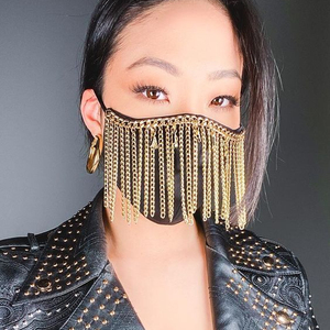 BEAUTIFUL and STUNNING NEW ACCESSORIES for <b>FACE</b> WITH METAL CHAIN in GOLD WORK WITH COTTON FABRIC @ 2024 - Product Image 1