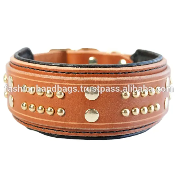 Dogs collars high quality hot sell western genuine leather pet dog collar for small medium large dog pets accessories supplier