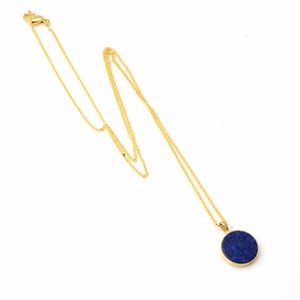 Thiết Kế Mới Tự Nhiên <span class=keywords><strong>Lapis</strong></span> <span class=keywords><strong>Lazuli</strong></span> Vòng Đồng Xu Đá Vàng Mạ Sterling Bạc Trang nhã Tối Giản Lớp Vòng Cổ Quà Tặng Cho Cô - Product Image 3