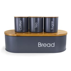 Metal White Wood Lidded Metal Bread Bin Kitchen Bread Container Food <b>Storage</b> Box Holder Kitchen Counter Top Bread Box - Product Image 4