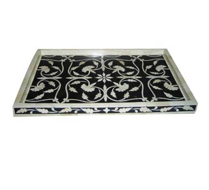 La mejor calidad, compra directa del fabricante, bandeja de servicio con incrustaciones de hueso, bandeja decorativa para mesa de centro, artesanía de calidad India negra - Product Image 3