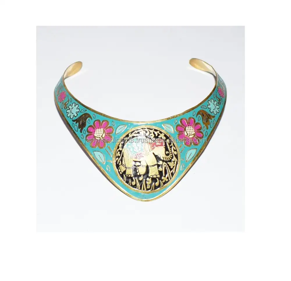 Kalung Choker Desain Tangan Dicat Kalung Desain Bunga untuk Wanita Perhiasan Buatan Tangan India