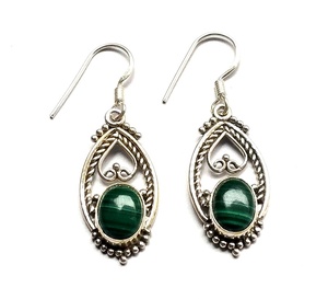 Boucle d'oreille en argent 925 naturel Malachite Dangle Drop Boucle d'oreille en argent sterling 925 Pierre Boucle d'oreille - Product Image 1