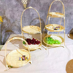 Bandeja de fruta de bambú tejida a mano de 3 capas de estilo antiguo con decoración Floral Organización del hogar Artesanía de Bambú - Product Image 3