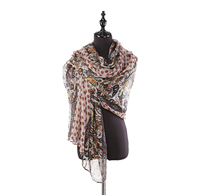 Écharpe de printemps en viscose marron clair pour femme de marque de luxe, châle élégant à motif losanges et feuilles, texture douce, longue et polyvalente, foulard