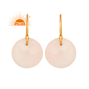 Round Cut Rose Chalcedony Gemstone <b>Earring</b> Jewelry Manufacturer 18k Gold Plated <b>Hook</b> Silver <b>Earrings</b> Jewelry Wholesale - Product Image 1