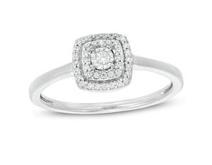 Anillo de Aniversario de Oro Blanco de 14K con Diamantes Naturales de 0.50 CTTW en Corte Ilusión |   Halo Cuadrado, Regalo de Navidad, Joyería Fina para Mujer - Product Image 1