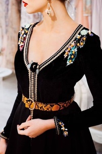 Tenue de fête simple et élégante, Caftan, avec perles de verre de cristal décoratives et de pierre, pour le travail, = 2021 - Product Image 2