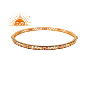 Latest 2026 Sterling Silver <b>Gold</b> <b>plated</b> Natural Ruby Gemstone <b>Bangle</b> For Women Jewelry Manufacturer - Product Image 1