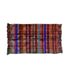 最新系列印度古董装饰手工多色100% 棉长方形钦迪区地毯达里