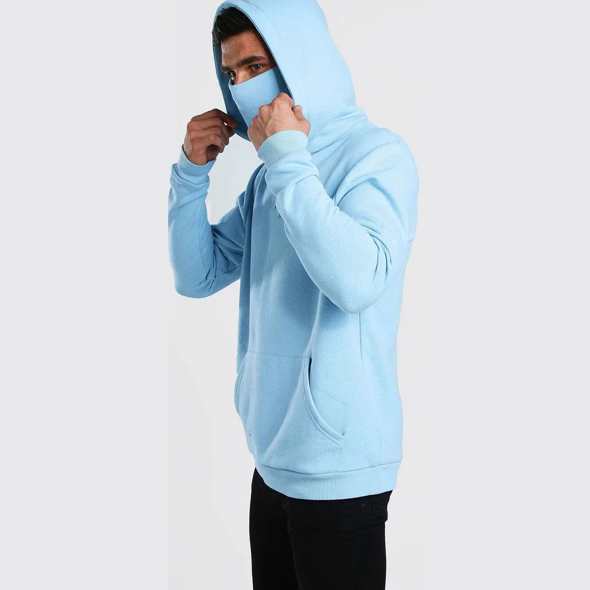 Nieuwe Mode Gym Dunne Lange Mouwen Hooded Tops Casual Mannen Kleding 2021 Blauw Oversized Hoodies Met Snood Grote Zakken Sweatshirts