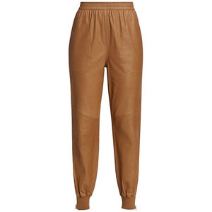 Chic brillant marron PU cuir pantalon femmes élégant tenue décontracté confortable ajustement polyvalent à la mode mode essentiel parfait - Product Image 1