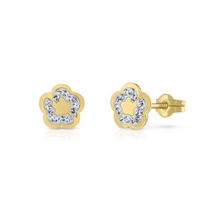 Pendientes de moda de oro sólido de 9K para mujer y niño, 10K, 14K, 18K, flor de CZ, Clip para la oreja, tornillo trasero hecho en España - Product Image 2