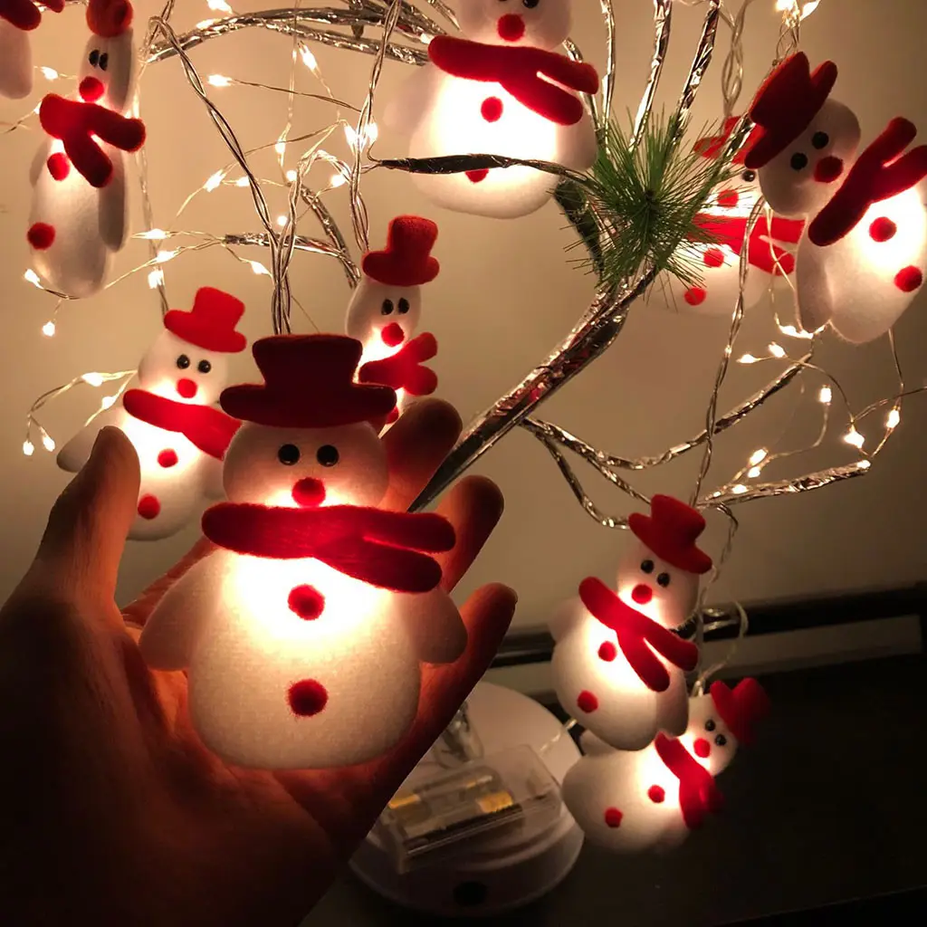 Guirnalda de luces LED para árbol de Navidad, muñeco de nieve, copos de nieve, guirnalda de luces de hadas, adornos colgantes para Navidad, Año Nuevo