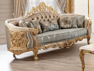 Juego de Sofás de Madera de Teca Tallada a Mano Estilo Francés, Duradero, Color y Tamaño Personalizables, Acabado Dorado y Blanco - Product Image 4