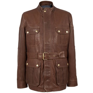 Fashionable Customized Brown <b>Sheepskin</b> Leather Vintage Windproof Eco-Friendly Genuine Leather Bomber <b>Jacket</b> for Men - Product Image 1