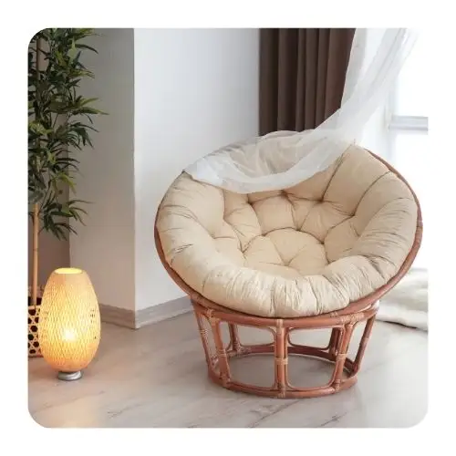 Rattan Papasan Natural Color Chair Modern Style Papasan Mamasan Chair With Cushion