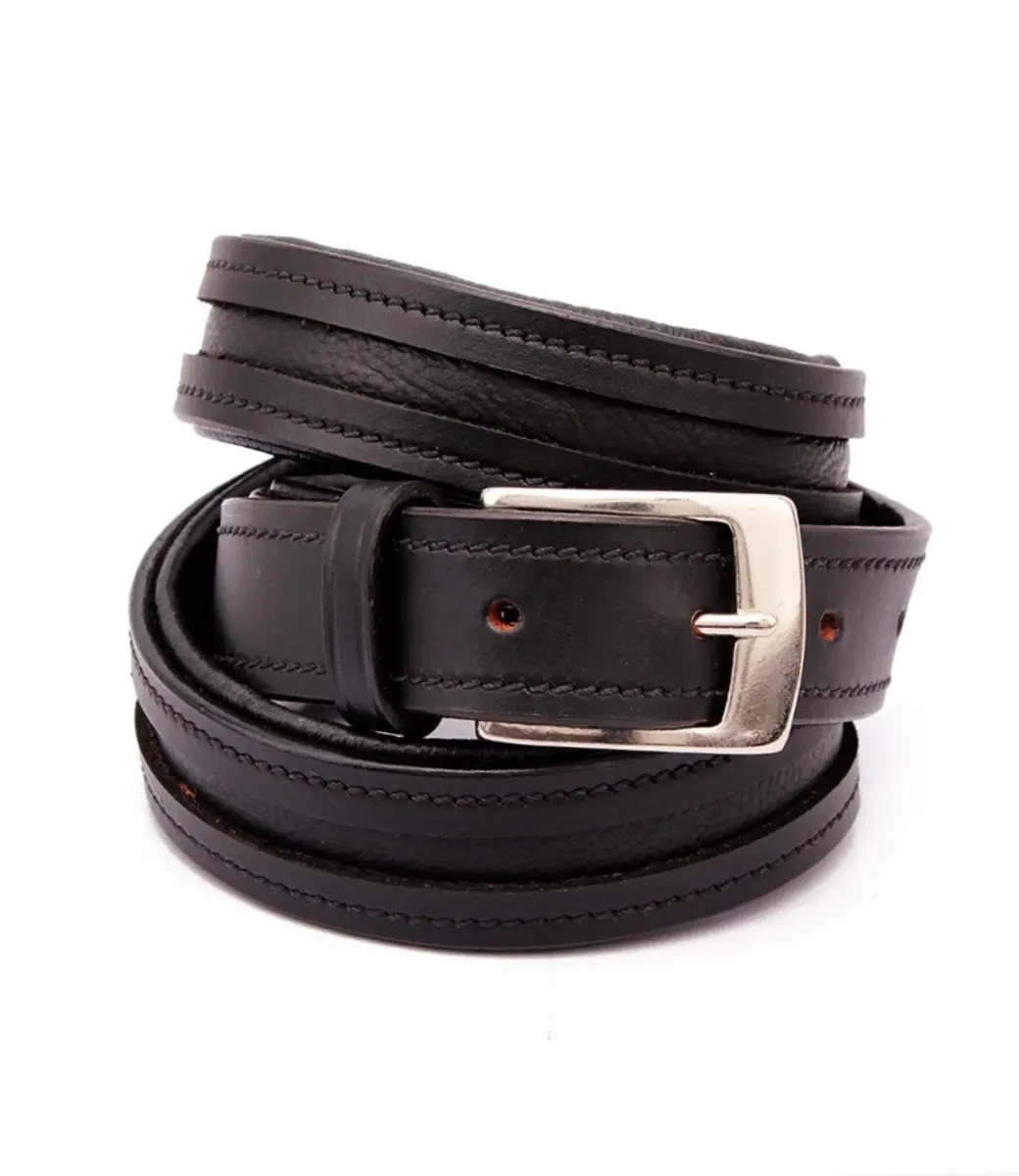 Men Black Casual Genuine Leather Belt Supplier from India