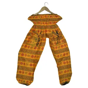 Elephant Harem Pants Drawstring Waist, Unisex Pants Ankle-length Pants Women Mid Waist 100% Cotton Printed Flat Front Bohemian