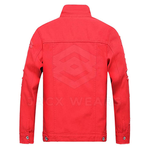<b>Red</b> Stand Collar Waterproof Windproof Winter 100% Cotton <b>Men's</b> <b>Jeans</b> Jacket Long Sleeves Made in Pakistan - Product Image 2