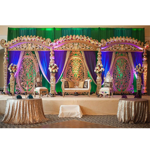 Tradicional boda oro tema etapa del sudeste asiático decoración de escena de boda brillante del Sur, etapa de ceremonia de boda de decoración - Product Image 1