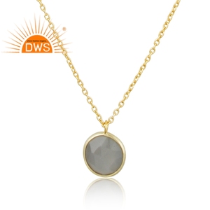 Pequeño colgante de piedra lunar gris redondo, joyería chapada en oro indio, collar de cadena de plata 925, proveedor de joyería, Colección clásica - Product Image 2