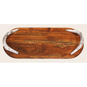 Plato de servicio ovalado, bandeja de diseño personalizado de alta calidad, placa de cargador de madera de aluminio y mango, bandeja de almacenamiento de madera - Product Image 1