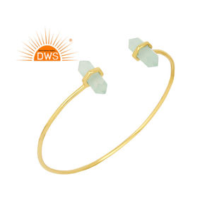 925 argent Sterling naturel Aqua calcédoine pierres précieuses manchette bracelet bijoux pour femmes cadeau pour elle - Product Image 1