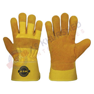 Gants de construction de style gréeur jaune OEM en cuir de vache fendu, en coton, poignée anti-impact, gants de sécurité pour mécaniciens - Product Image 6